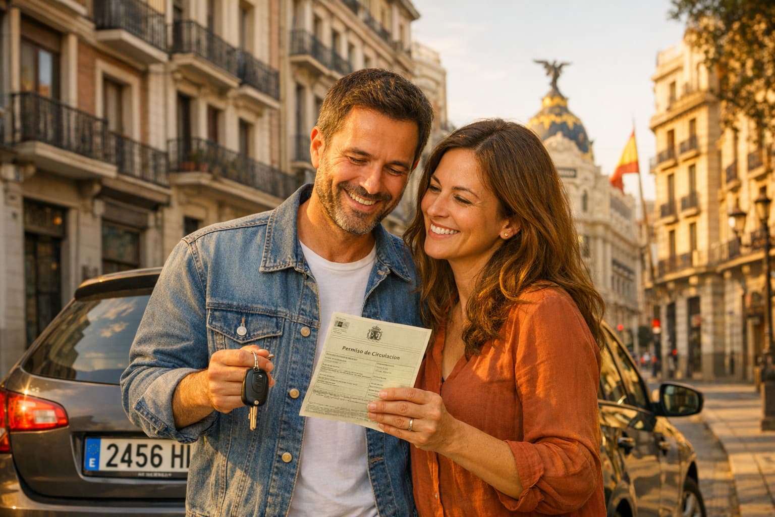 Pareja española en Madrid con coche y documentación de transferencia