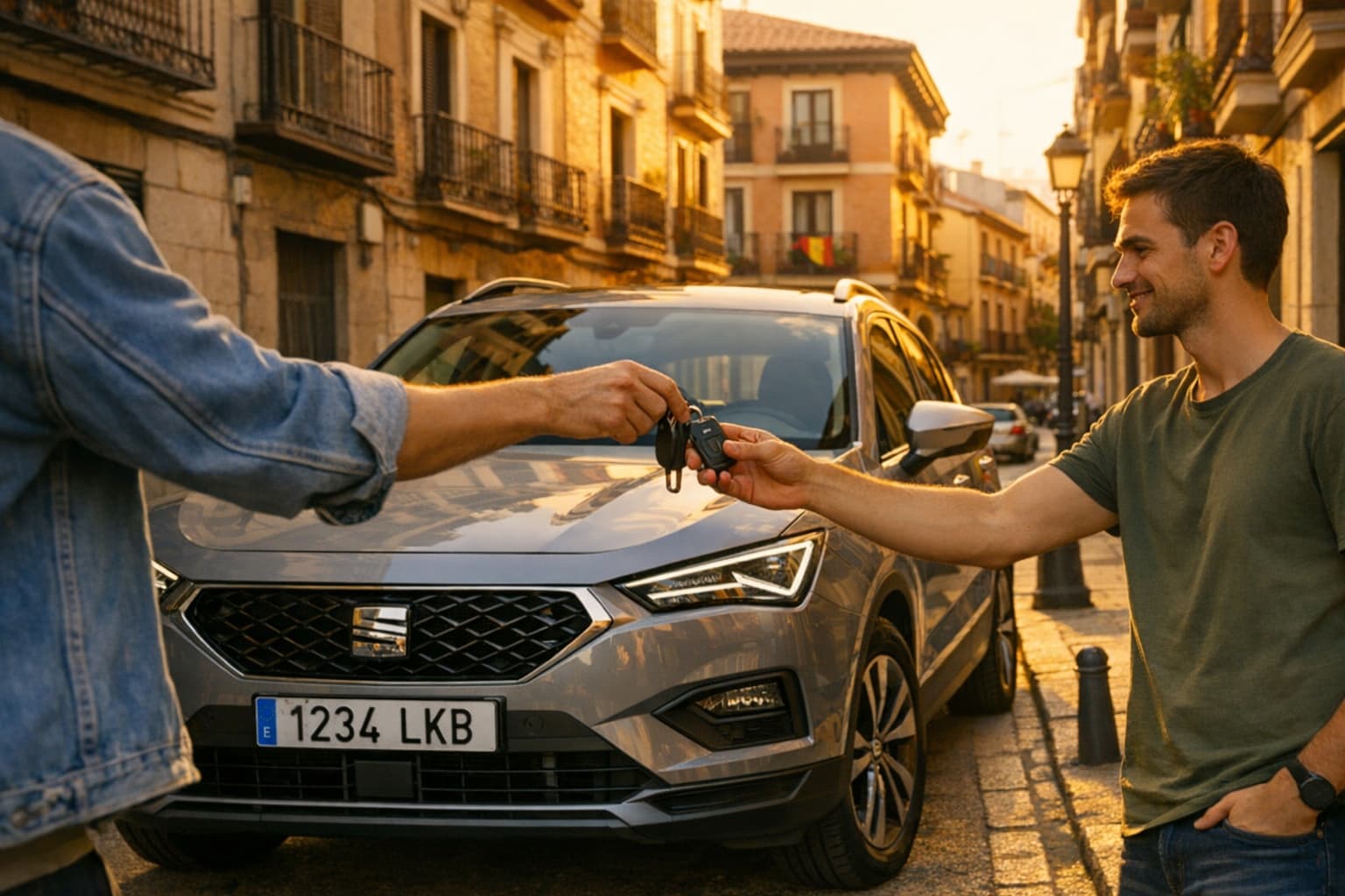 Entrega de llaves de coche en calle de Madrid con matrícula española europea