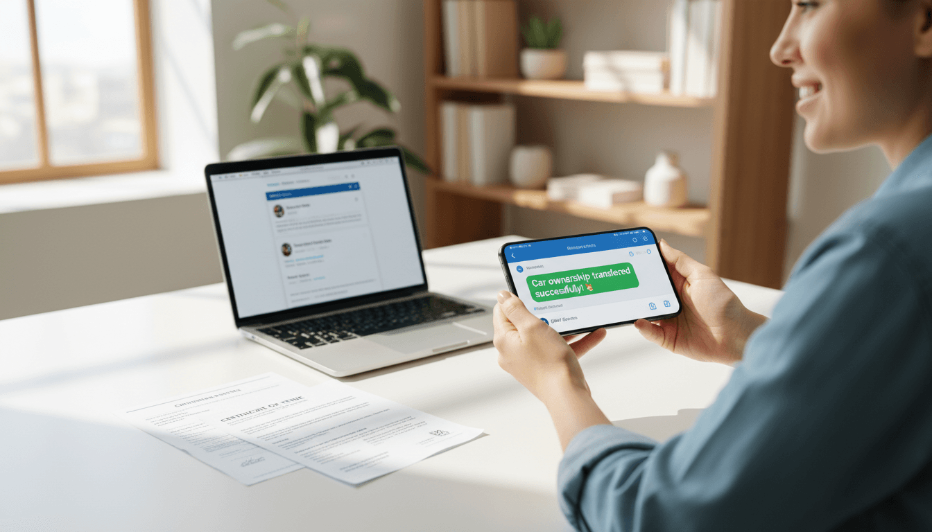 Persona contactando a través de WhatsApp para resolver una reserva de dominio en una transferencia de coche