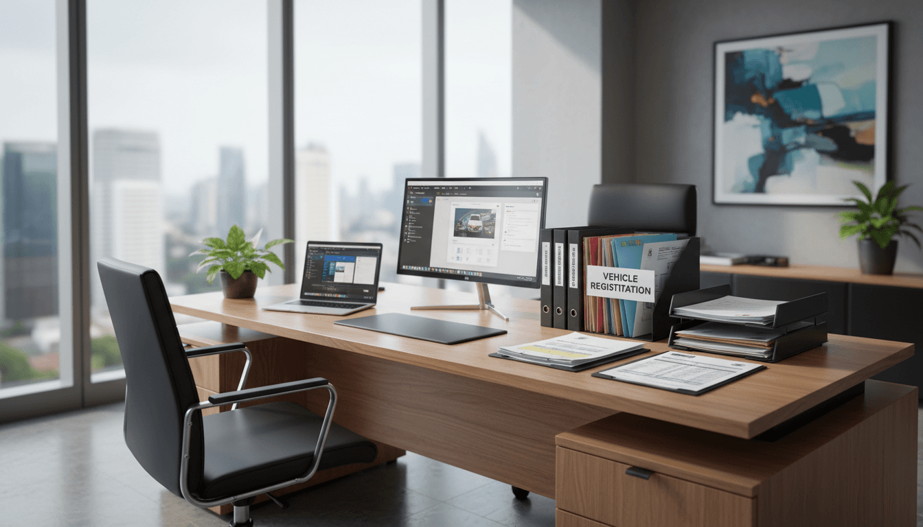 Oficina profesional de gestión de matriculaciones con documentación de vehículos