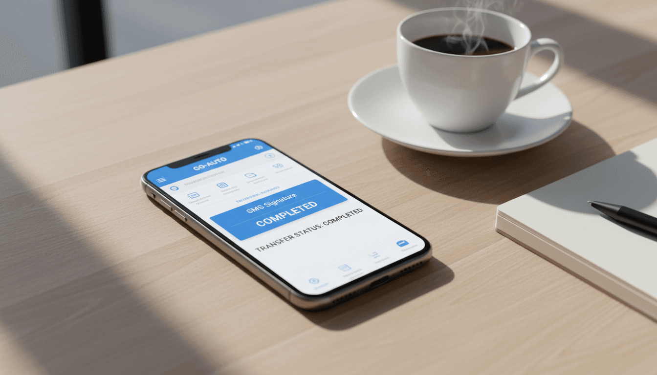 Teléfono inteligente mostrando la plataforma digital de GO-AUTO Transferencias