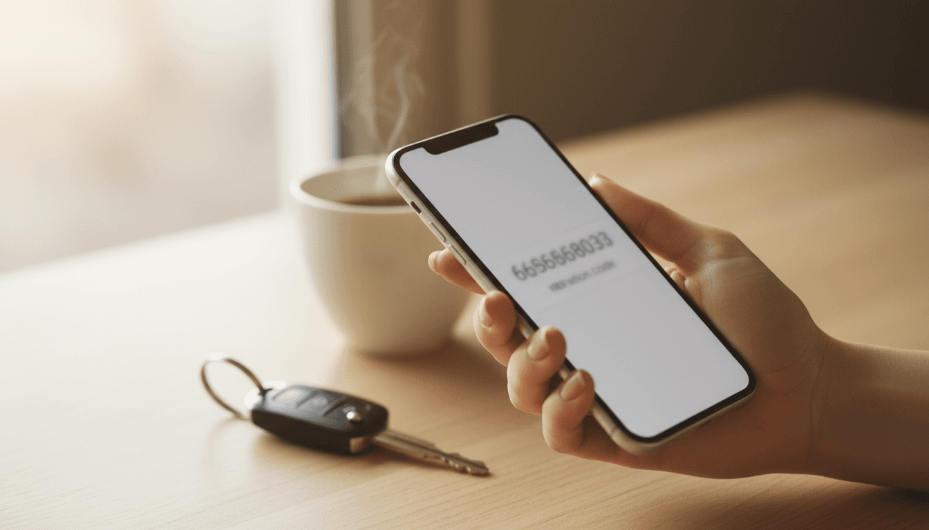 Persona firmando un SMS de transferencia de coche desde casa