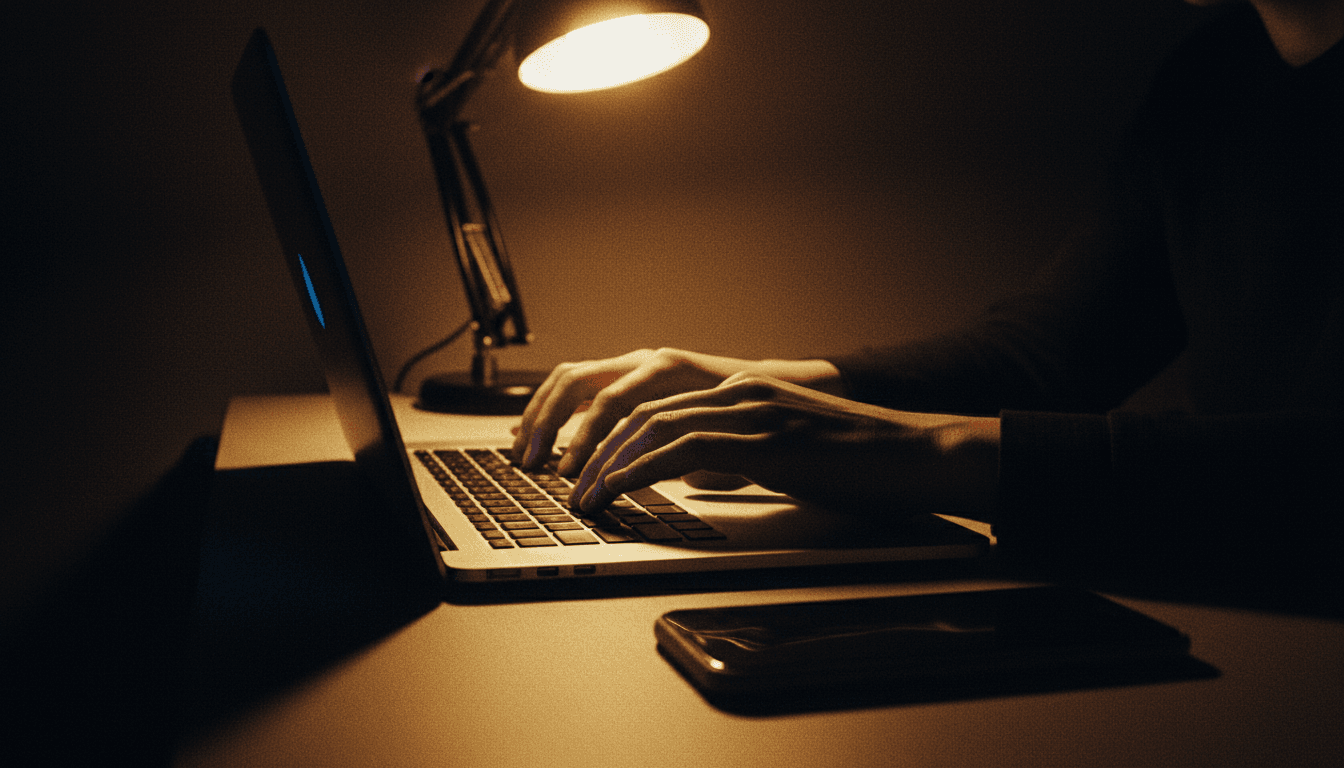 Persona escribiendo en un portátil para iniciar el trámite online de cambio de nombre de ciclomotor