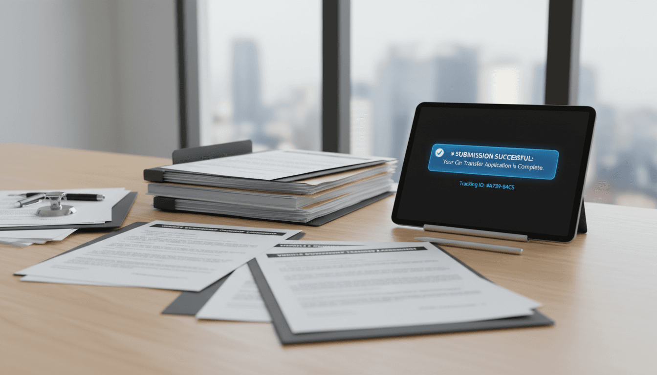 Documentación profesional de transferencia de vehículo y formulario telemático de notificación de venta