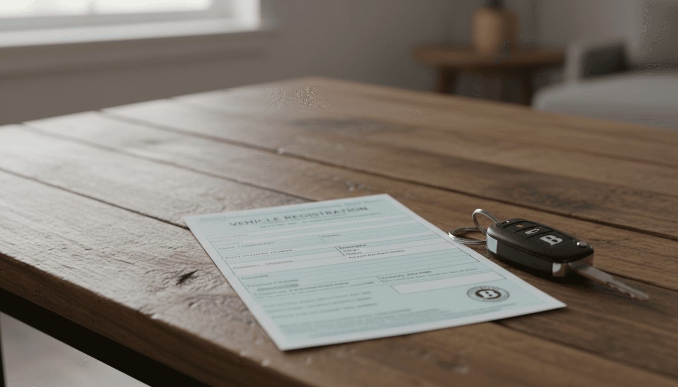 Documentación de vehículo y matrícula preparada para transferencia