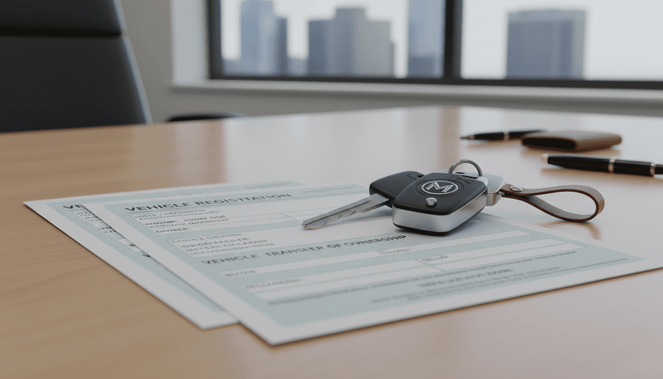 Documentación de transferencia de vehículo y llaves del coche