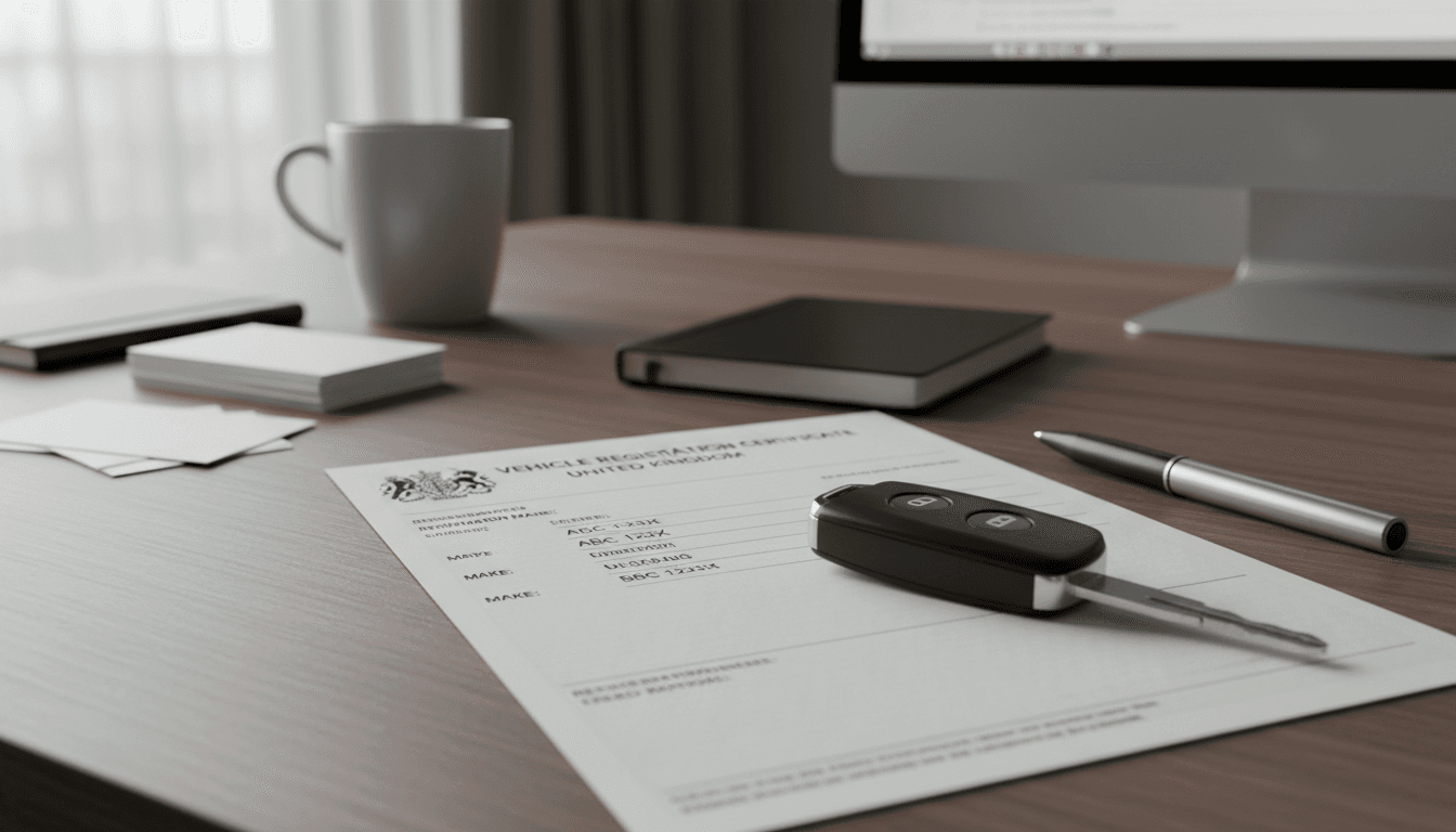 Documentación de transferencia de vehículo completada profesionalmente