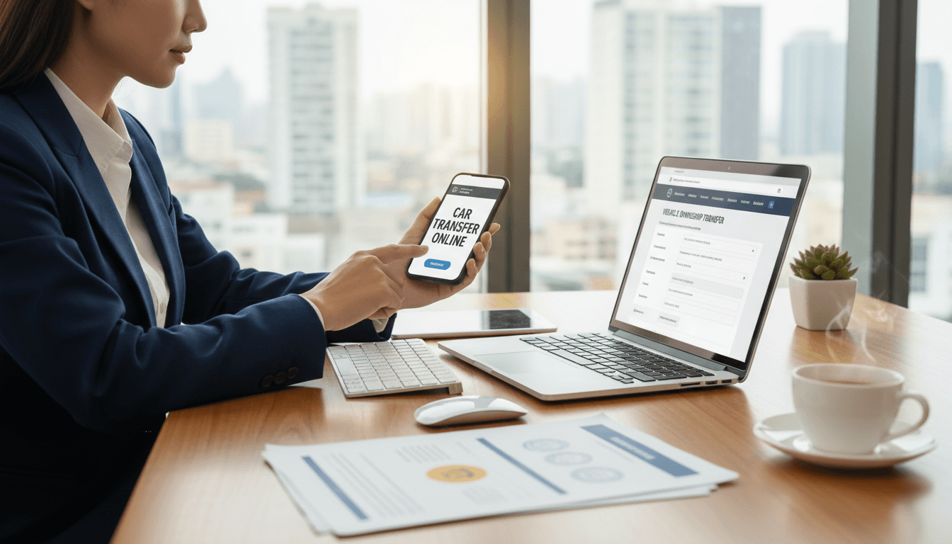 Gestor realizando transferencia de coche online desde Galapagar
