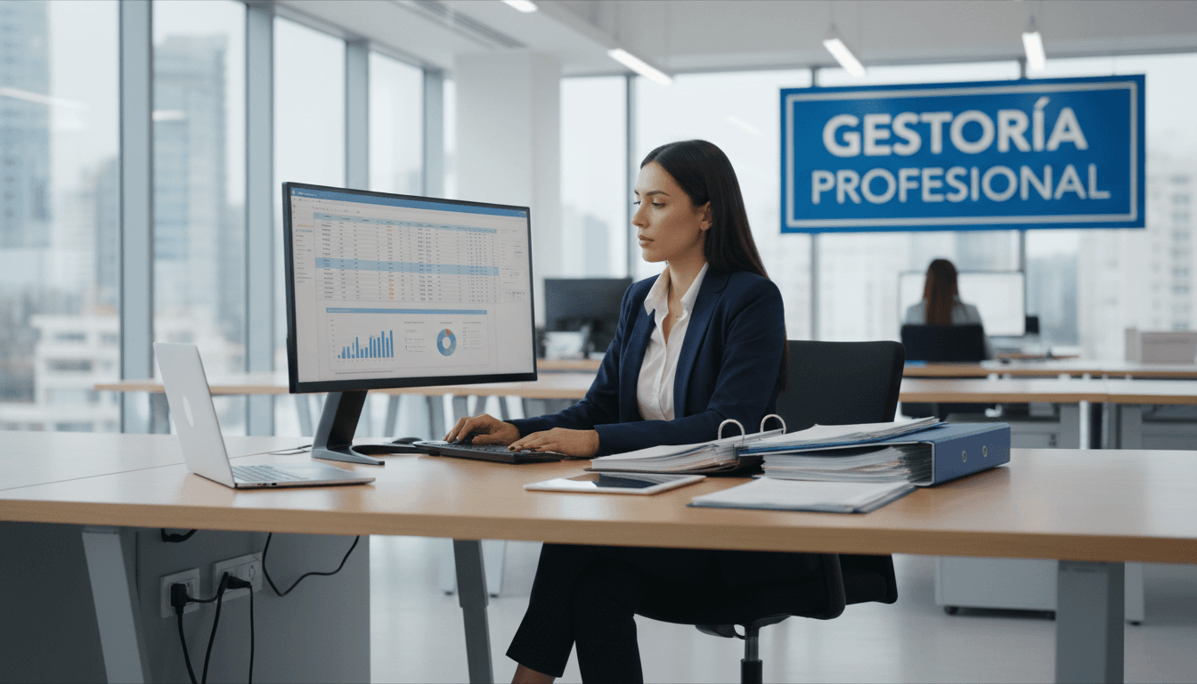 Gestor administrativo trabajando en oficina moderna