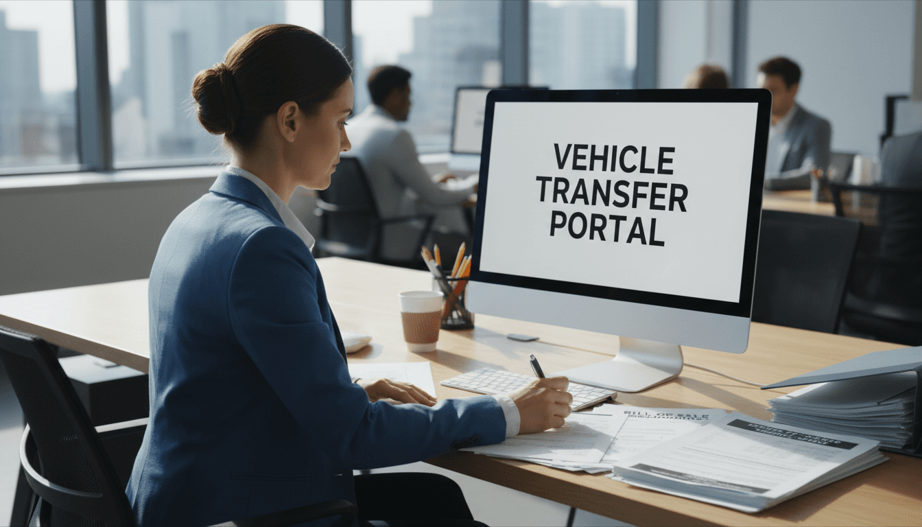 Gestor administrativo trabajando en tramitación de transferencias de vehículos