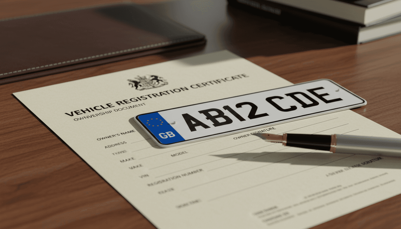 Documentación de transferencia de vehículo lista para firmar